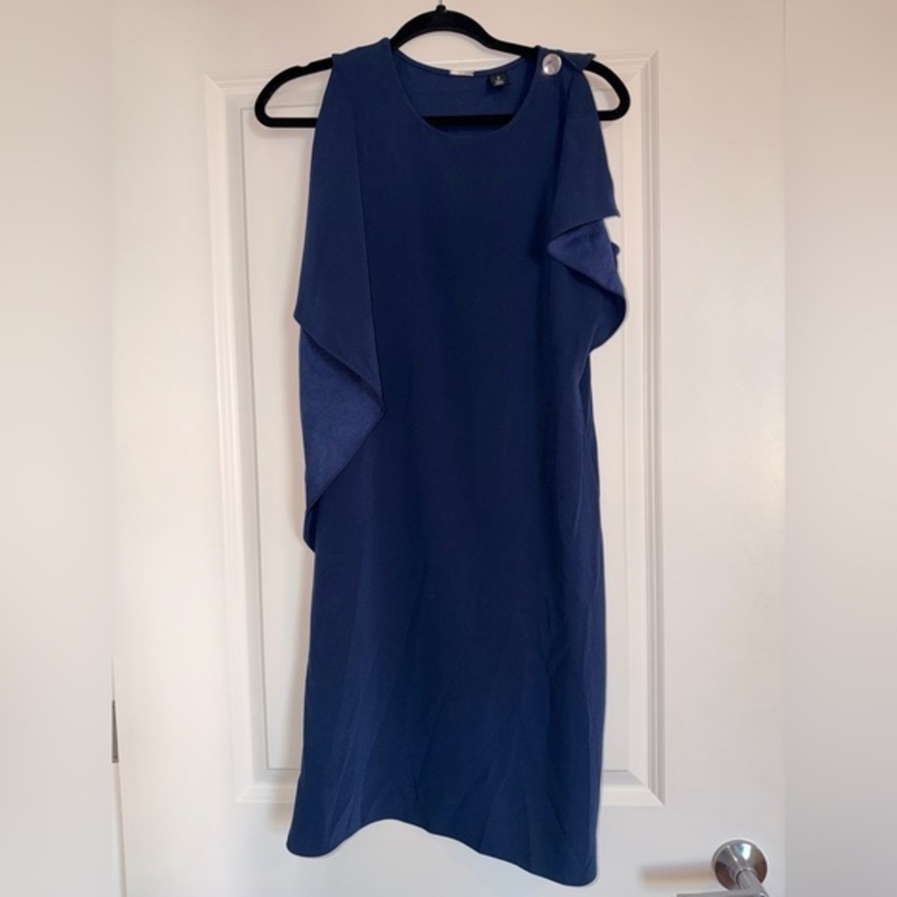 CHICO’S Black Label Elegant Blue Sleeveless Asymmetrical Dress